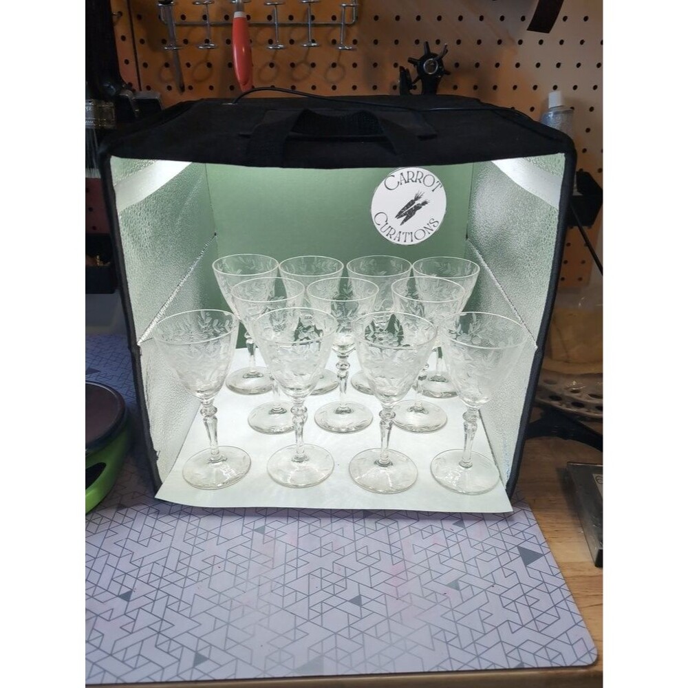 Vintage Etched Crystal Wine Glasses Set of 11